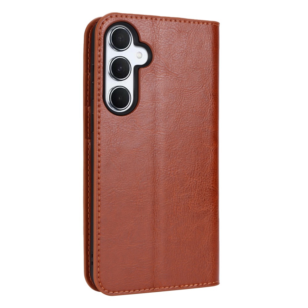 Funda cartera de cuero genuino Samsung Galaxy A55 marrón