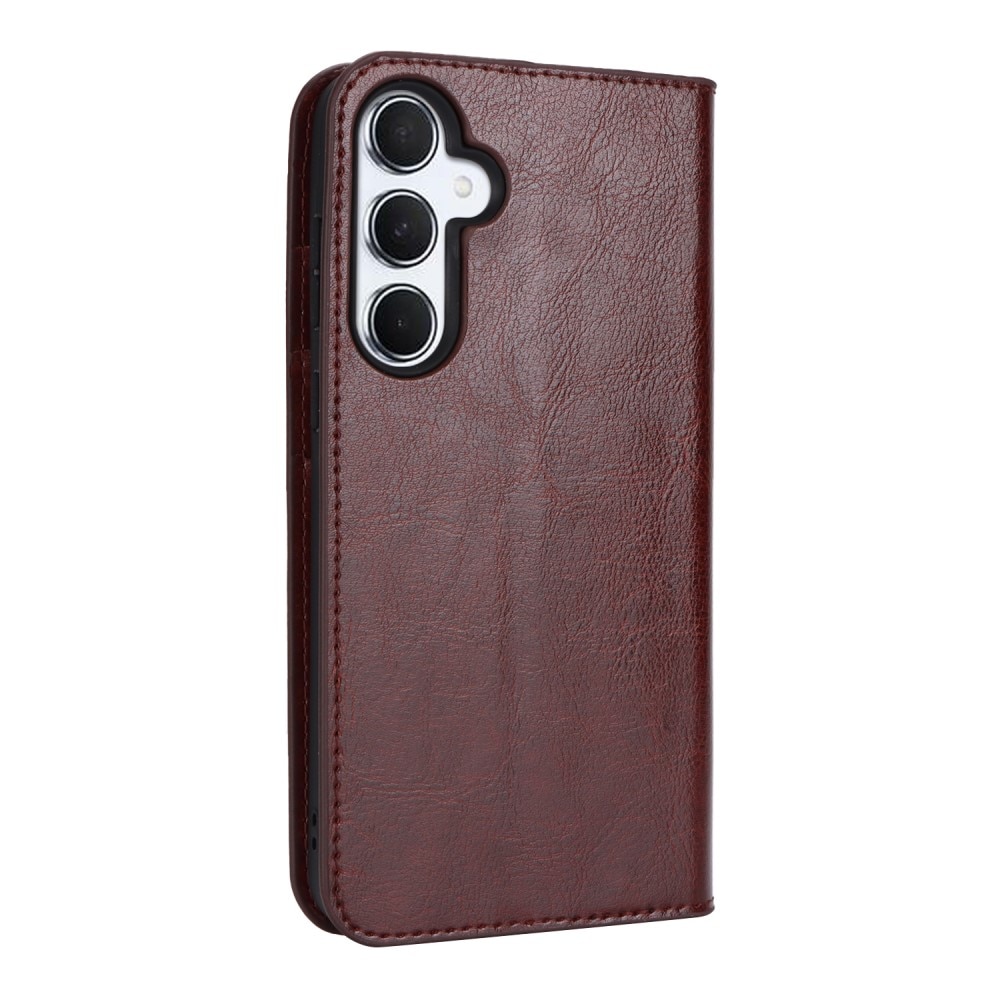 Funda cartera de cuero genuino Samsung Galaxy A55 marrón oscuro