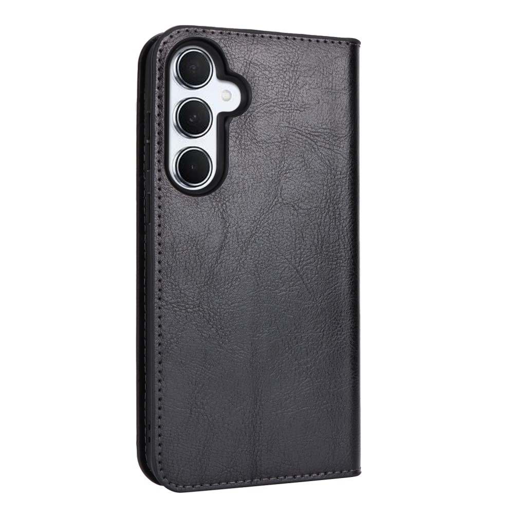 Funda cartera de cuero genuino Samsung Galaxy A55 negro