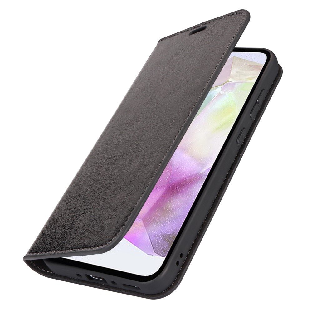 Funda cartera de cuero genuino Samsung Galaxy A35 negro