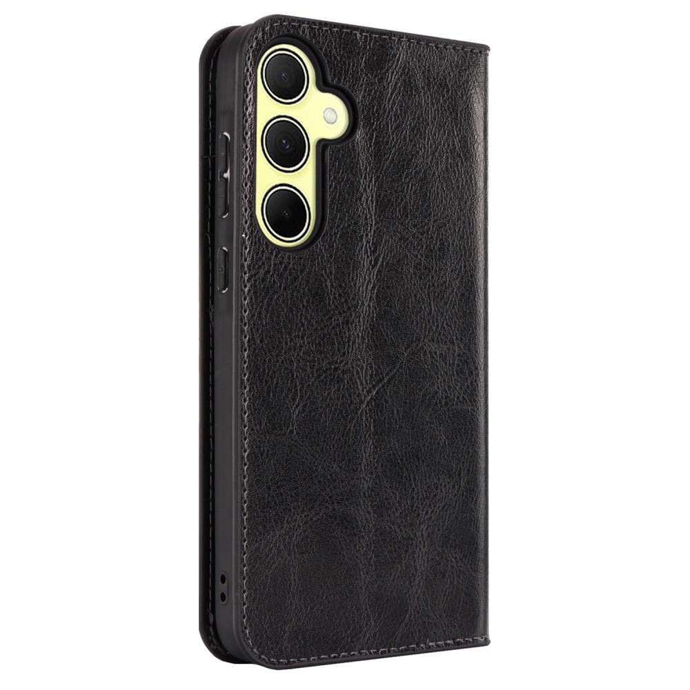 Funda cartera de cuero genuino Samsung Galaxy A35 negro