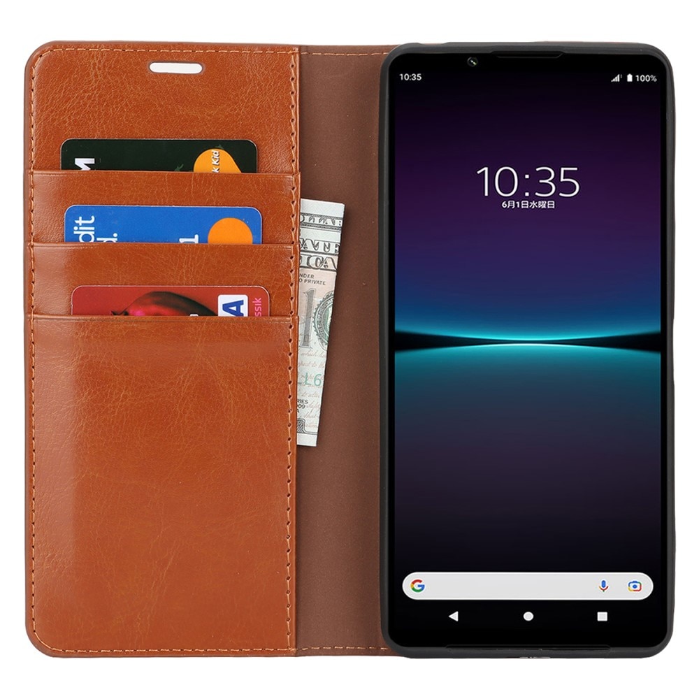 Funda cartera de cuero genuino Sony Xperia 1 VI marrón