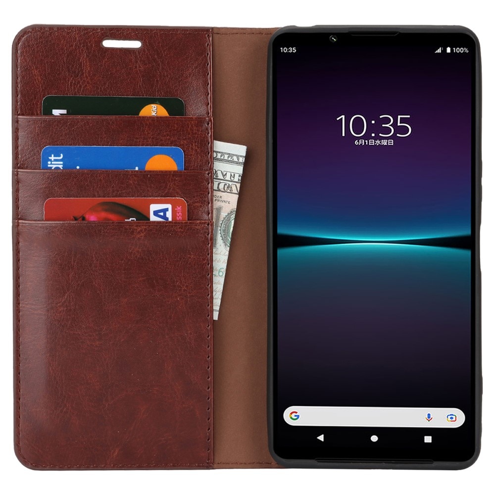 Funda cartera de cuero genuino Sony Xperia 1 VI marrón oscuro