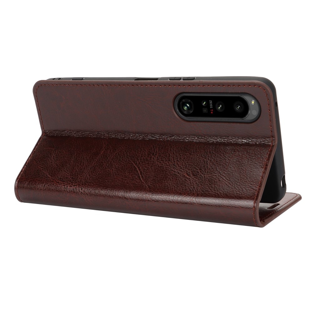 Funda cartera de cuero genuino Sony Xperia 1 VI marrón oscuro