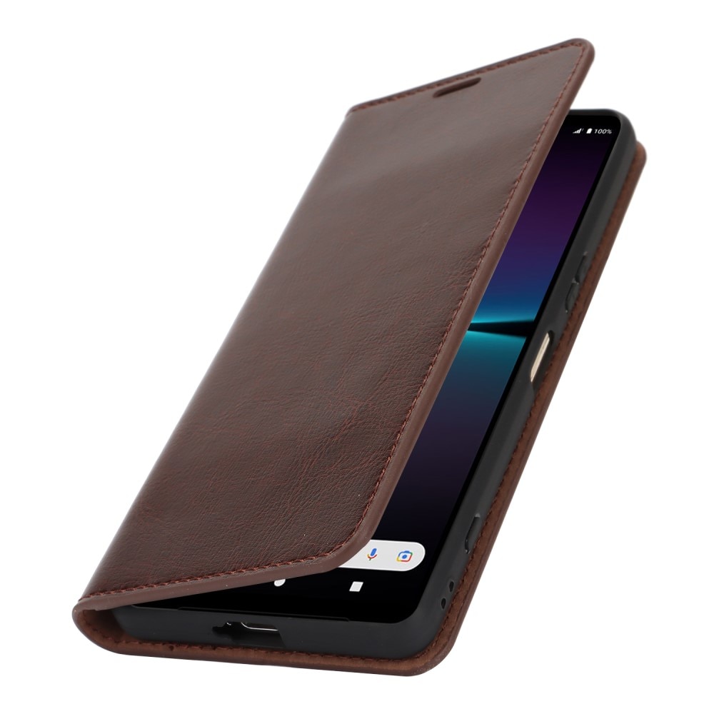 Funda cartera de cuero genuino Sony Xperia 1 VI marrón oscuro