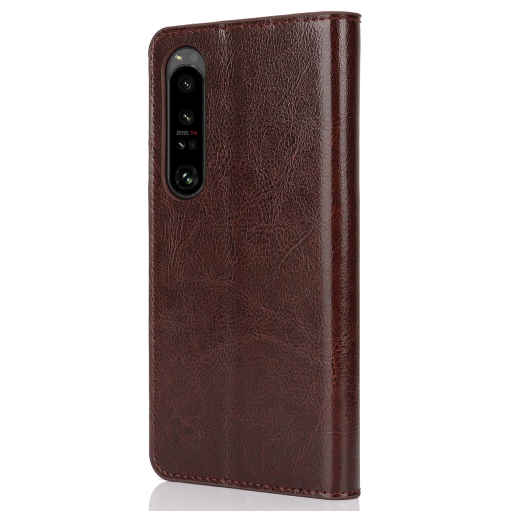 Funda cartera de cuero genuino Sony Xperia 1 VI marrón oscuro