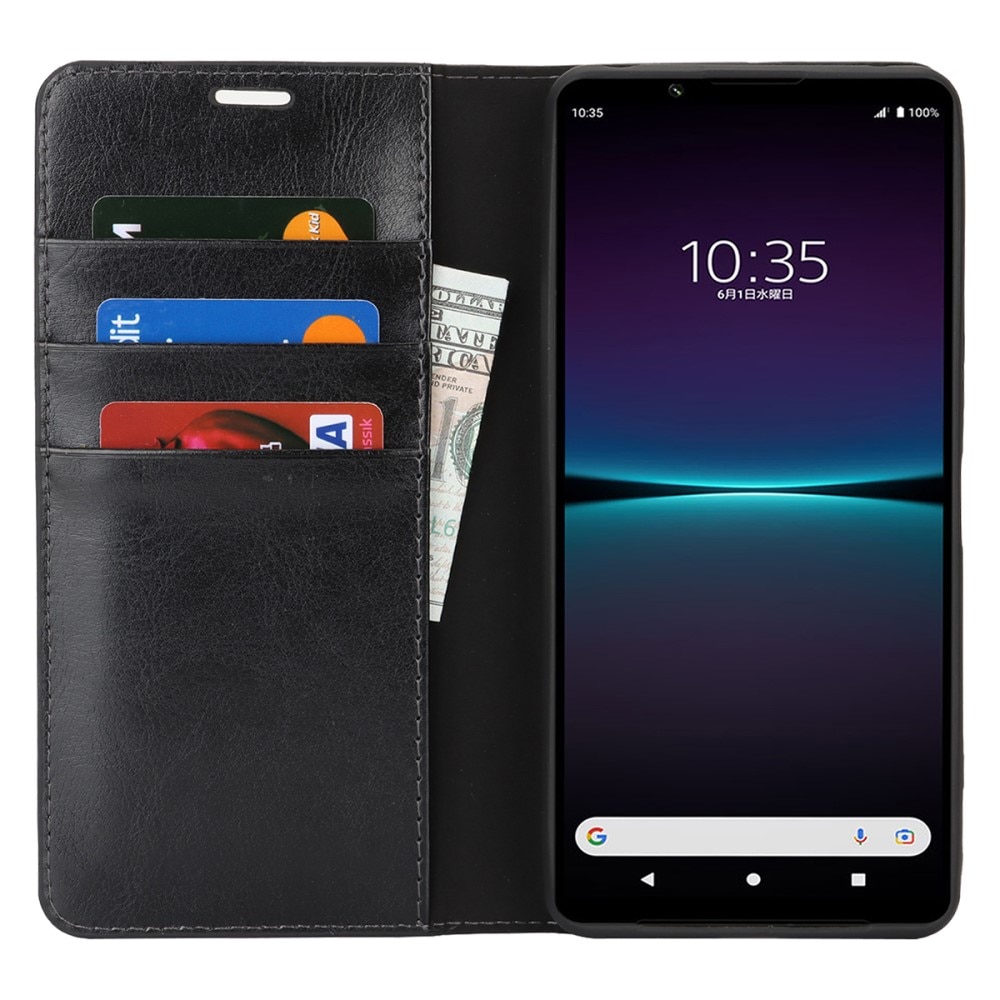 Funda cartera de cuero genuino Sony Xperia 1 VI negro