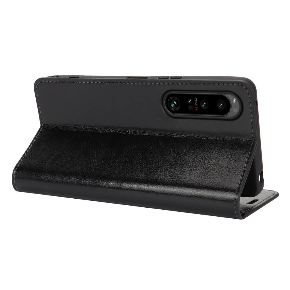 Funda cartera de cuero genuino Sony Xperia 1 VI negro