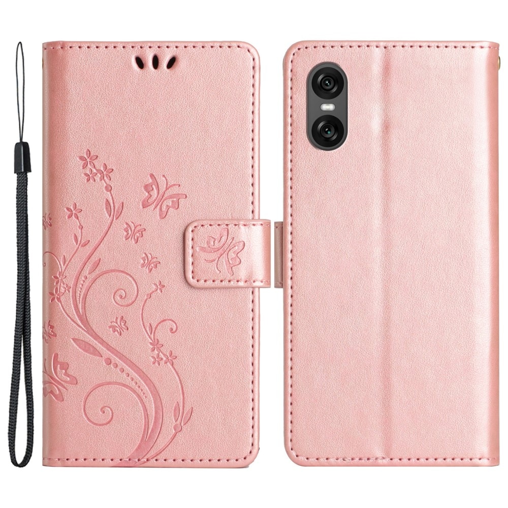 Funda de Cuero con Mariposas Sony Xperia 10 VI, oro rosado