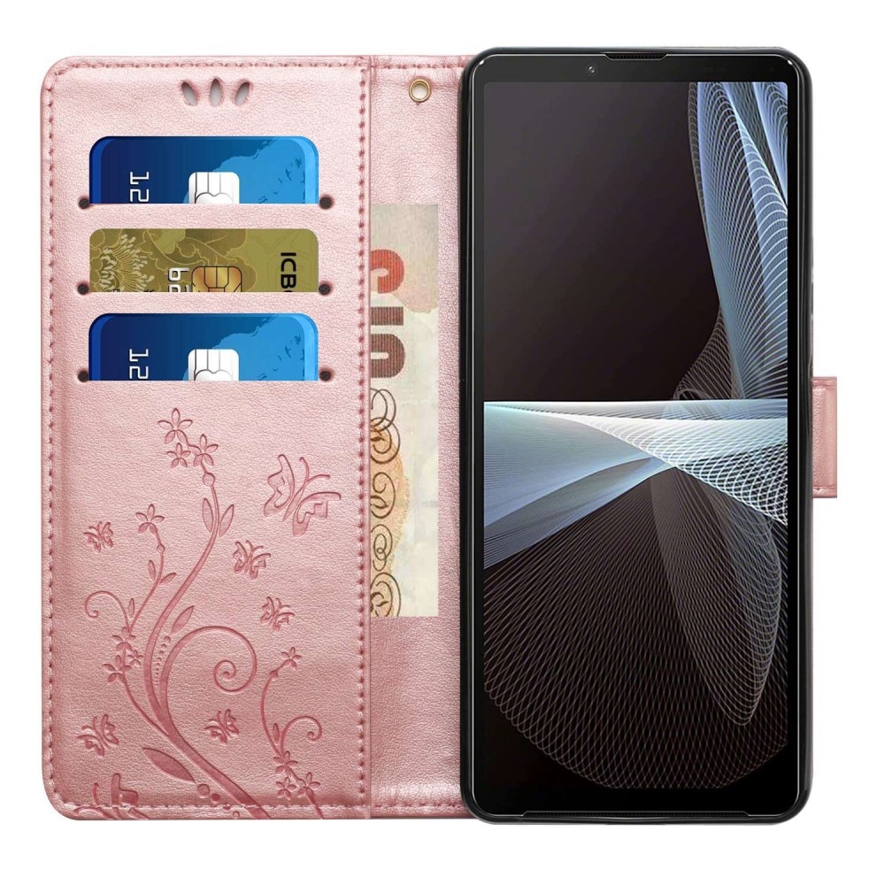 Funda de Cuero con Mariposas Sony Xperia 10 VI, oro rosado