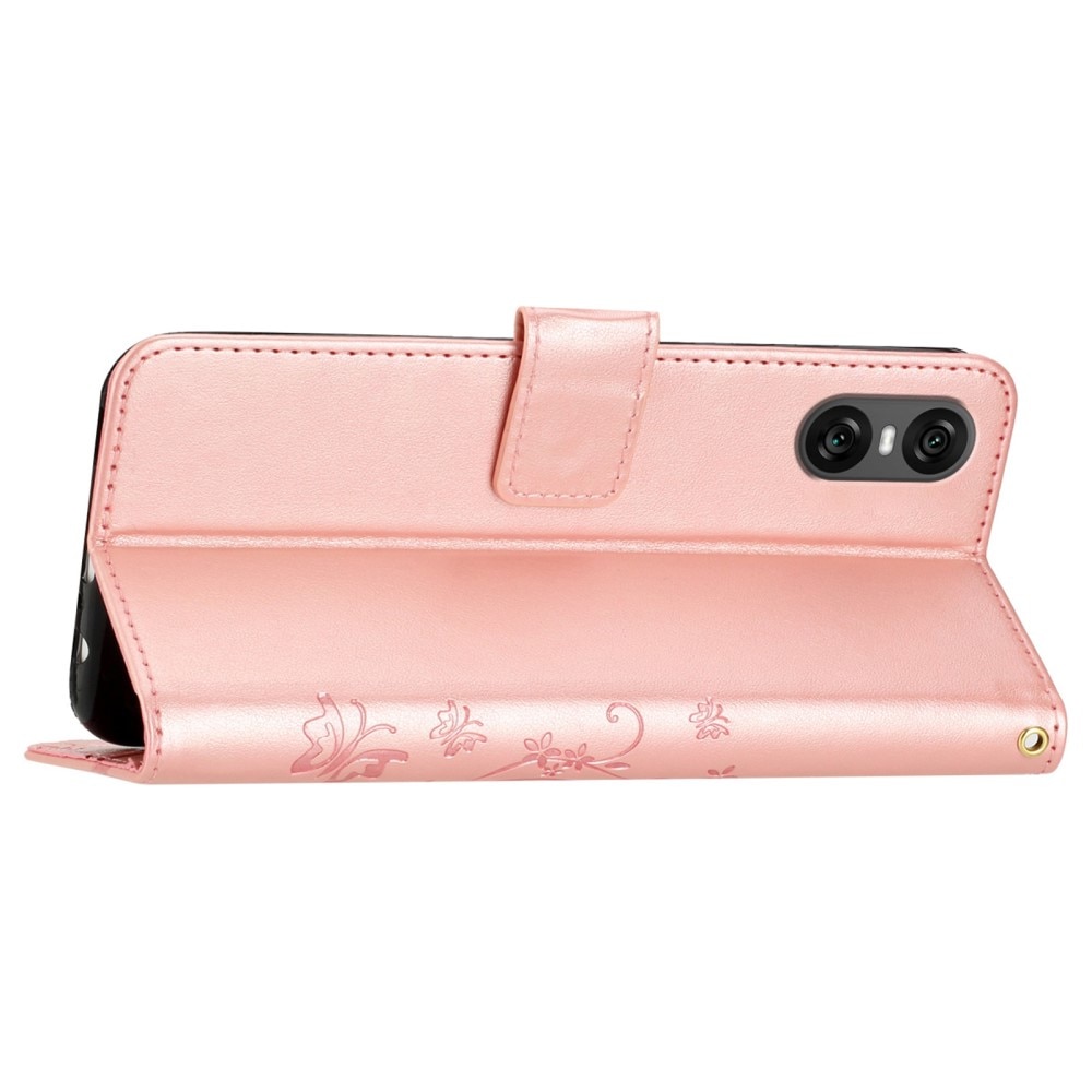 Funda de Cuero con Mariposas Sony Xperia 10 VI, oro rosado