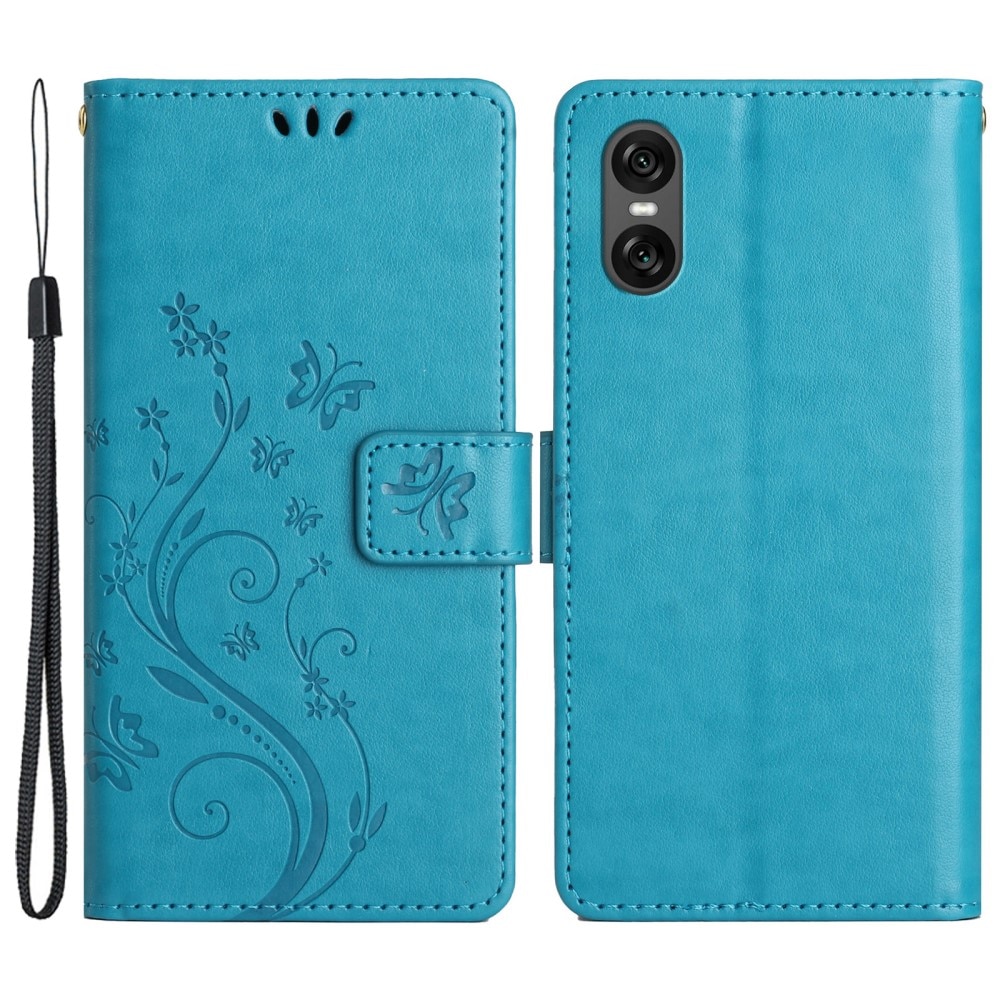 Funda de Cuero con Mariposas Sony Xperia 10 VI, azul