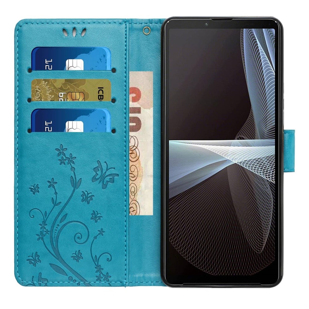 Funda de Cuero con Mariposas Sony Xperia 10 VI, azul