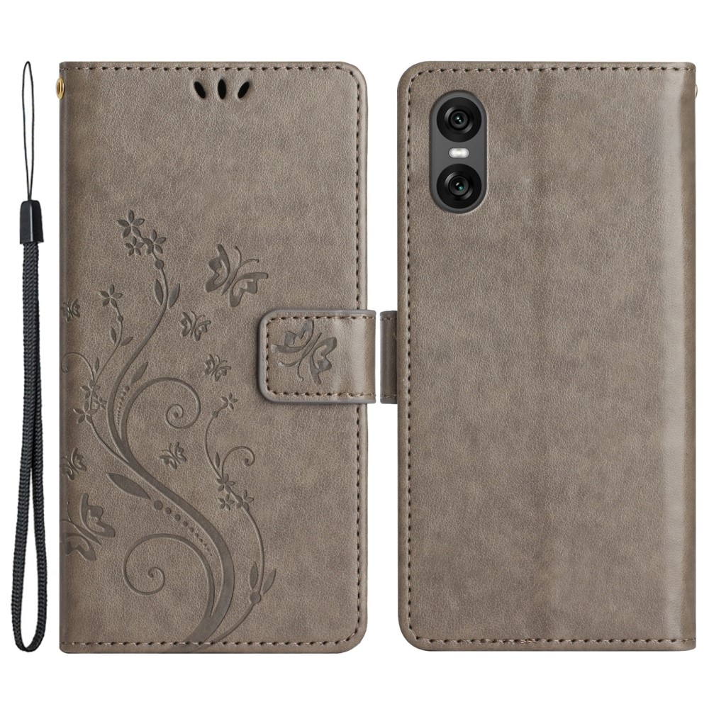 Funda de Cuero con Mariposas Sony Xperia 10 VI, gris