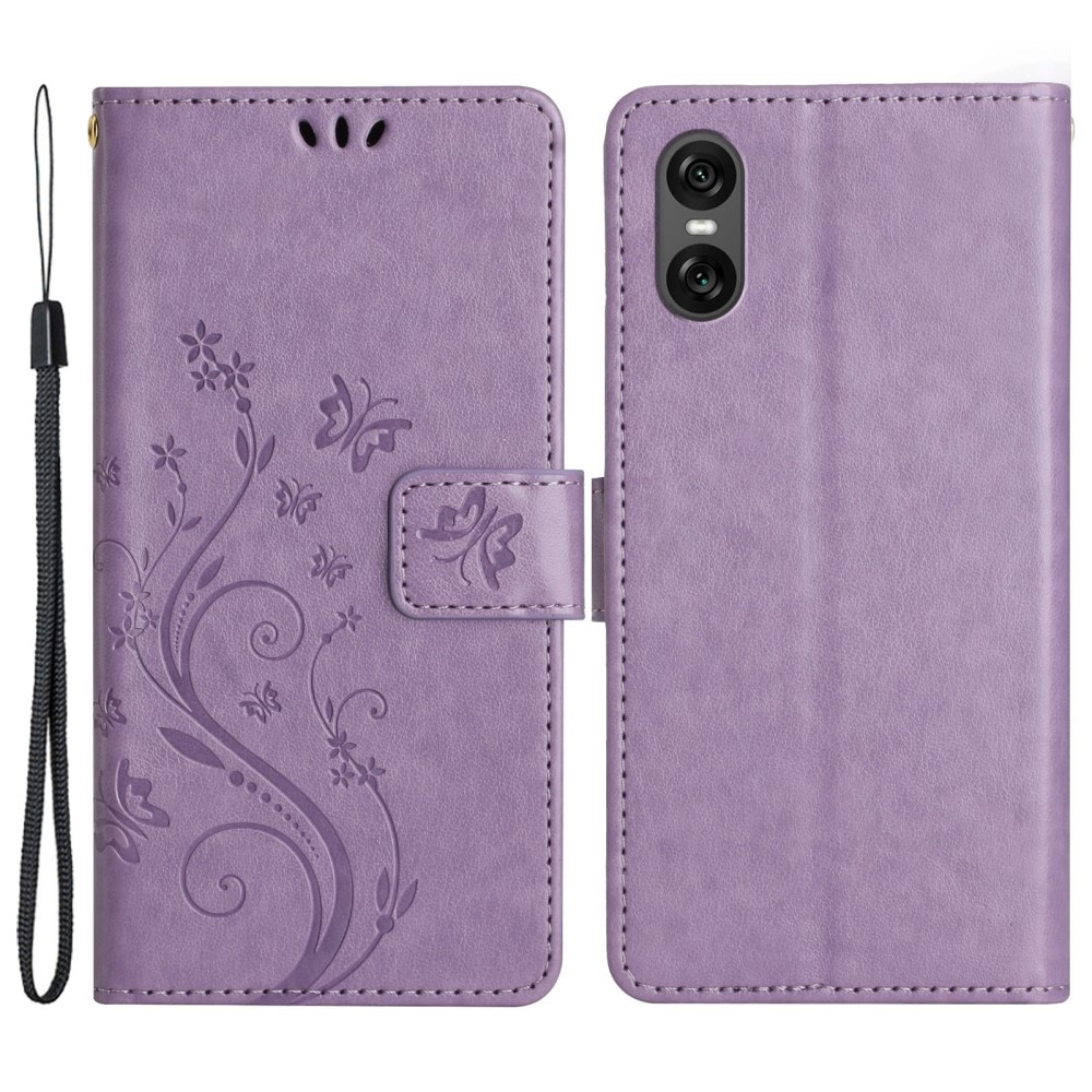 Funda de Cuero con Mariposas Sony Xperia 10 VI, violeta