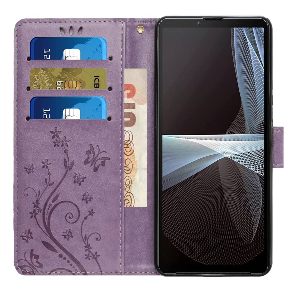 Funda de Cuero con Mariposas Sony Xperia 10 VI, violeta