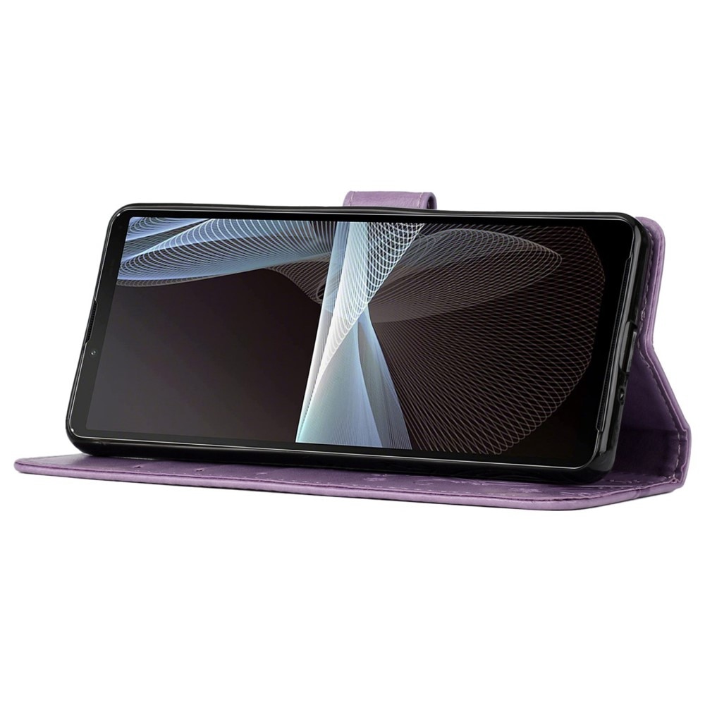 Funda de Cuero con Mariposas Sony Xperia 10 VI, violeta