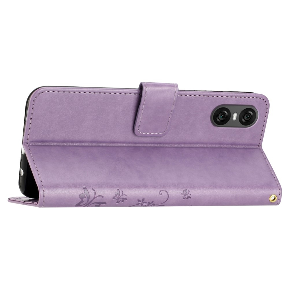 Funda de Cuero con Mariposas Sony Xperia 10 VI, violeta