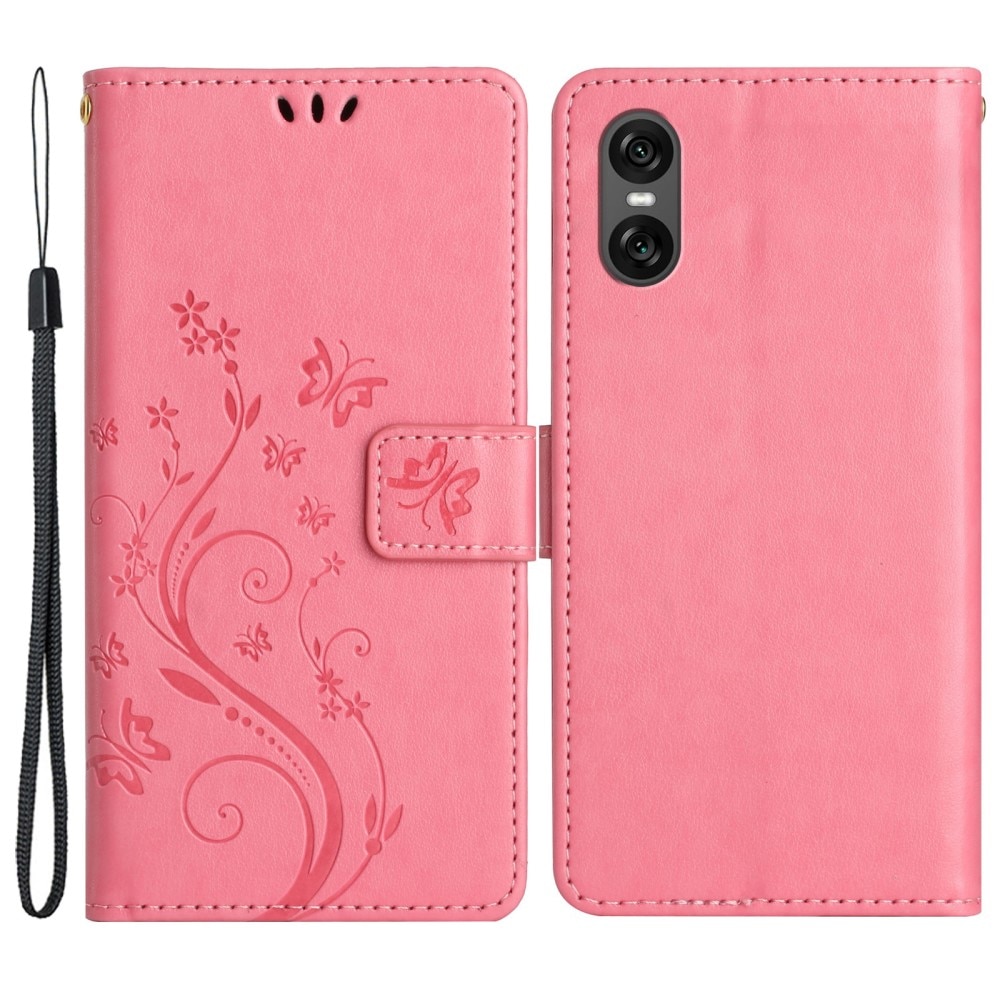 Funda de Cuero con Mariposas Sony Xperia 10 VI, rosado