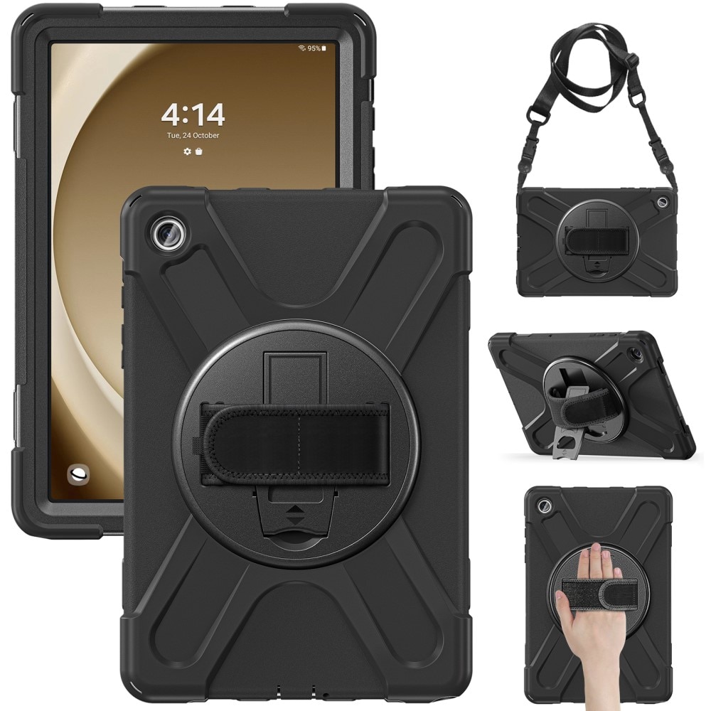 Funda híbrida a prueba de golpes Correa el hombro Samsung Galaxy Tab A9 Plus negro