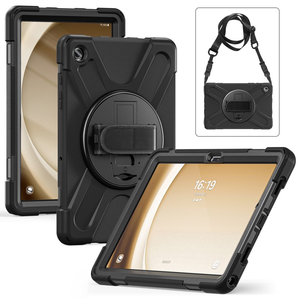 Funda híbrida a prueba de golpes Correa el hombro Samsung Galaxy Tab A9 Plus negro