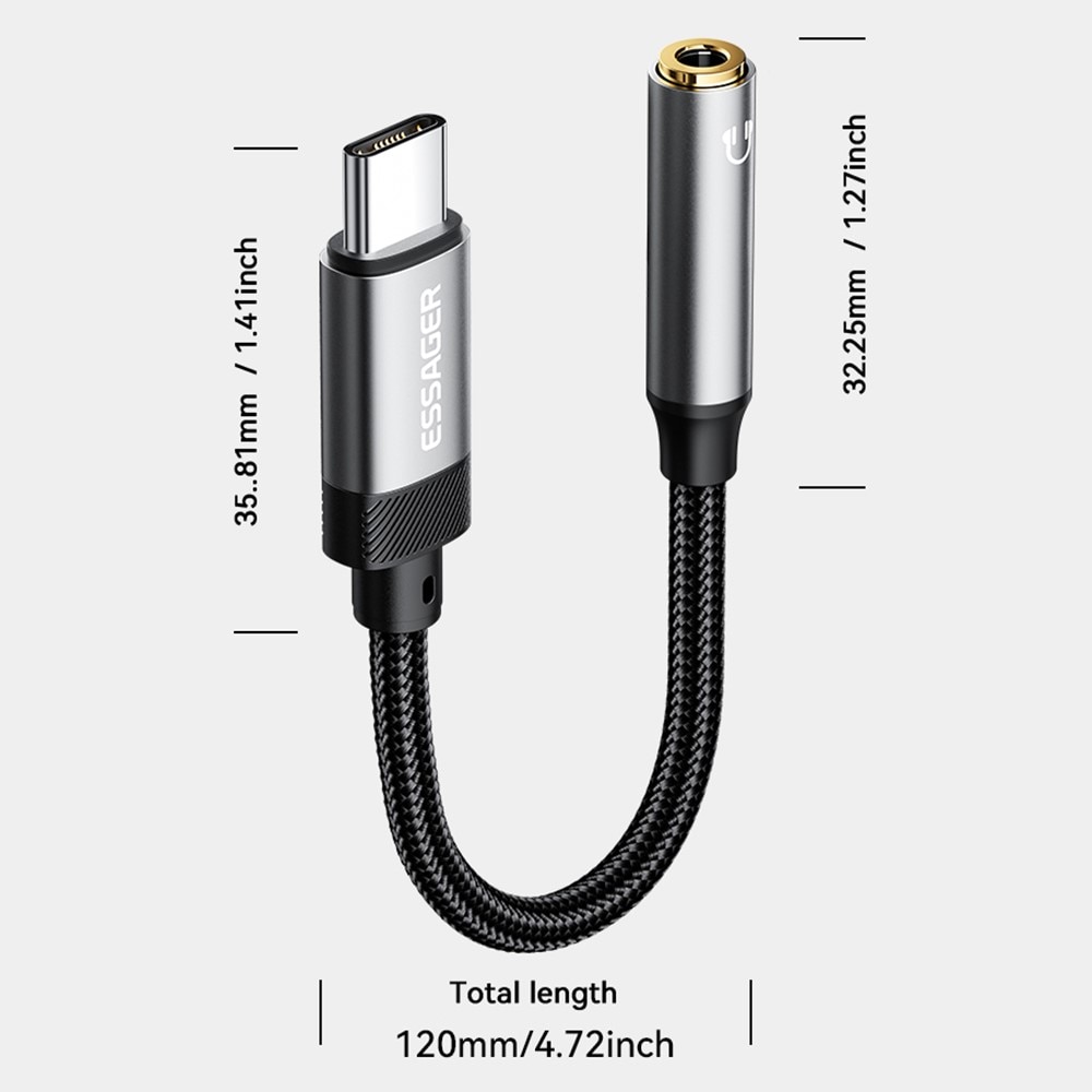 Adaptador de auriculares USB-C a 3,5mm DAC negro