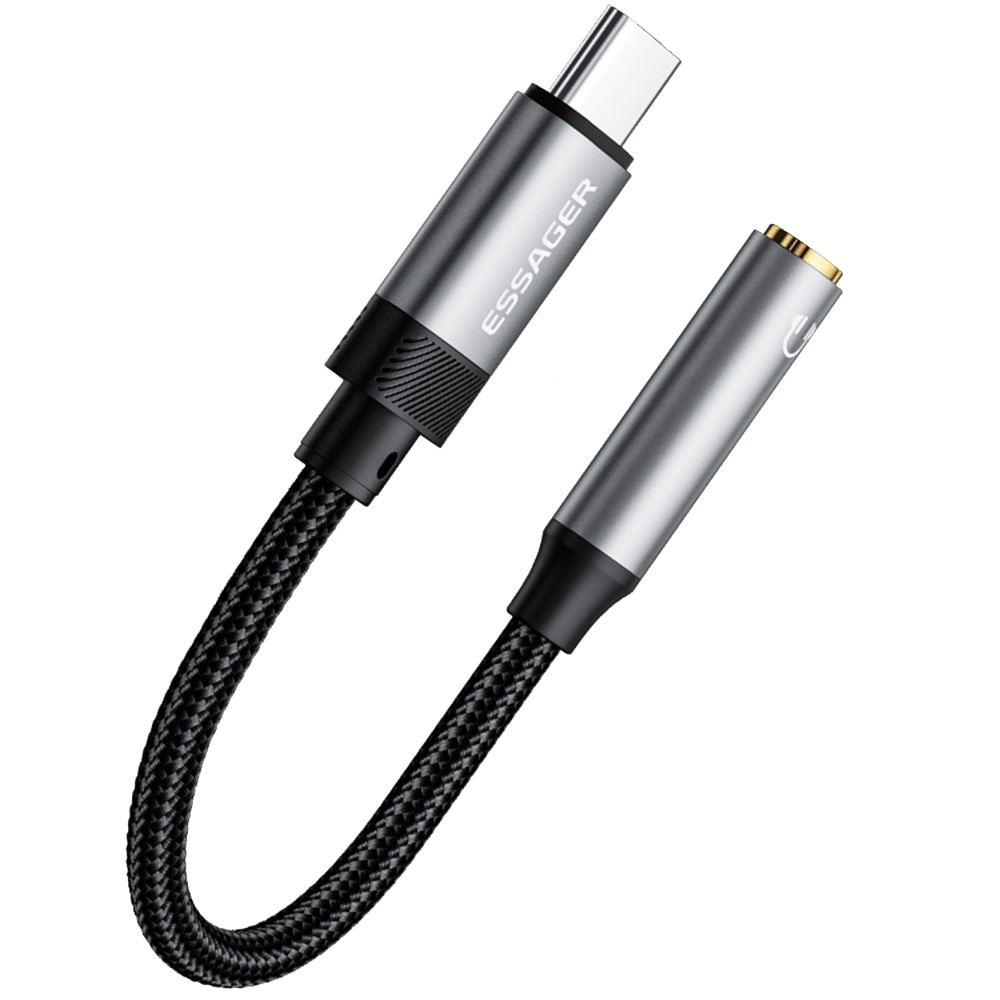 Adaptador de auriculares USB-C a 3,5mm DAC negro