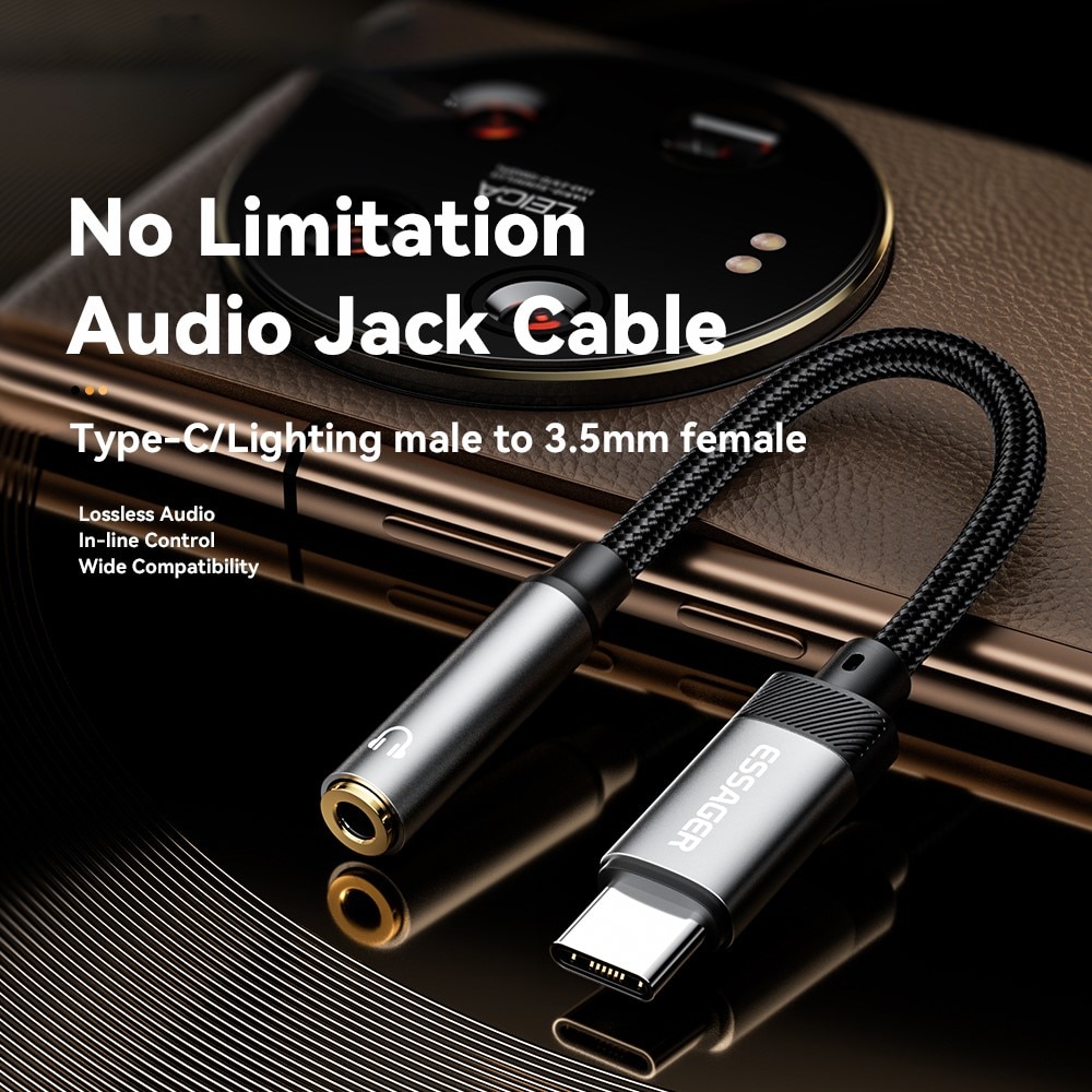 Adaptador de auriculares USB-C a 3,5mm DAC negro