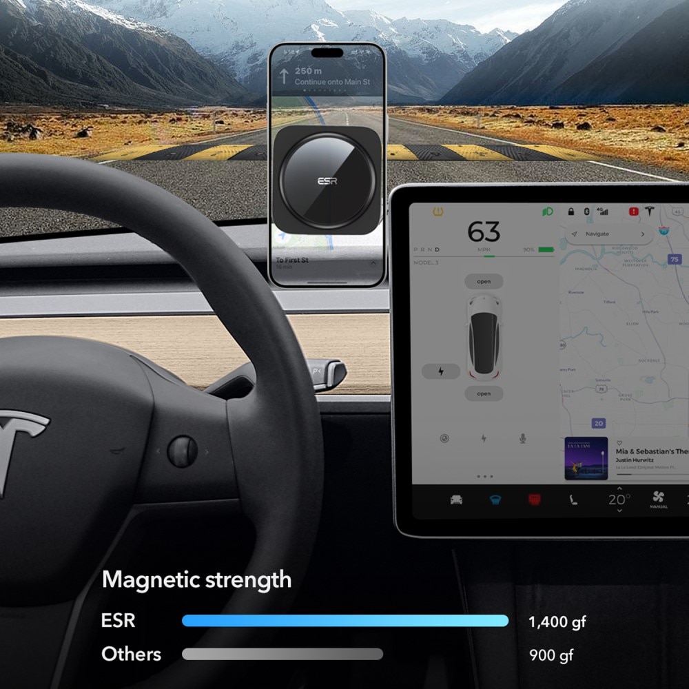 Qi2 HaloLock Tesla Touchscreen Cargador Inalámbrico para Coche negro