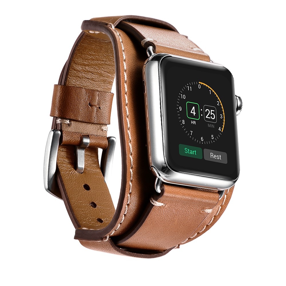 Correa ancha de Piel Apple Watch 45mm Series 9, marrón