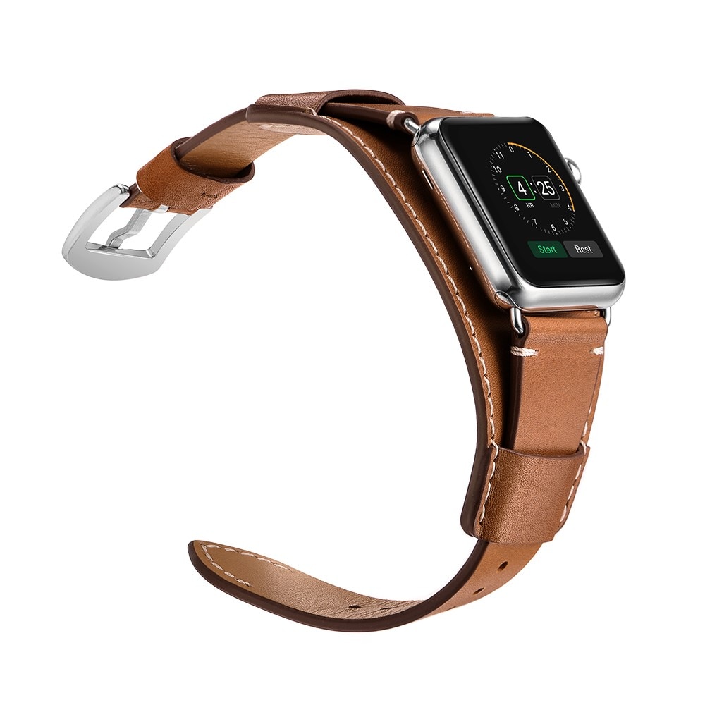 Correa ancha de Piel Apple Watch Series 10 46mm, marrón