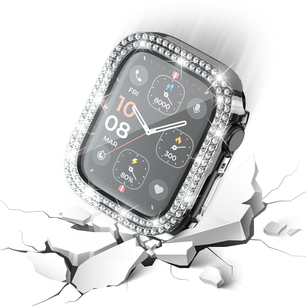 Full Cover Case Rhinestone Apple Watch Series 4-6 44mm, plata