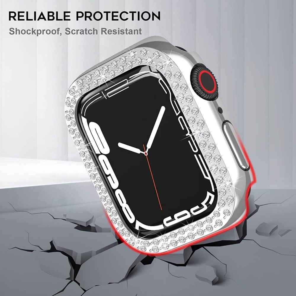 Funda Rhinestone Apple Watch 45mm Series 8 Plata