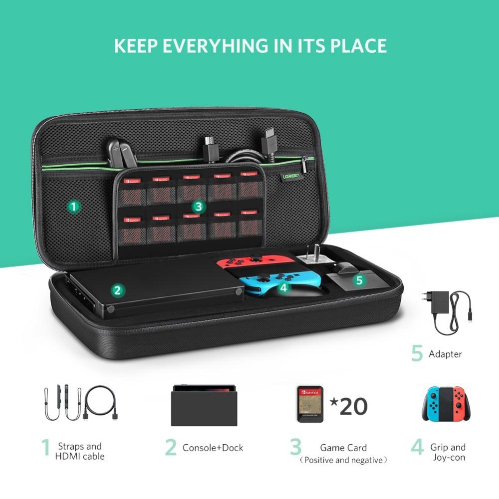 Estuche de almacenamiento para Nintendo Switch y accesorios, negro