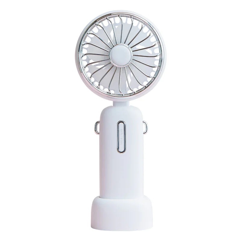 Ventilador portátil con correa y soporte, blanco