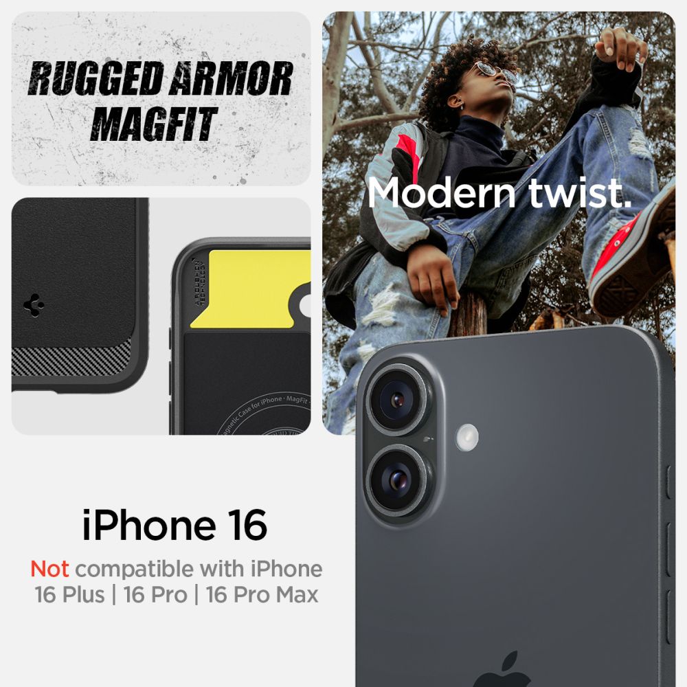 Funda Rugged Armor MagSafe iPhone 16 Black