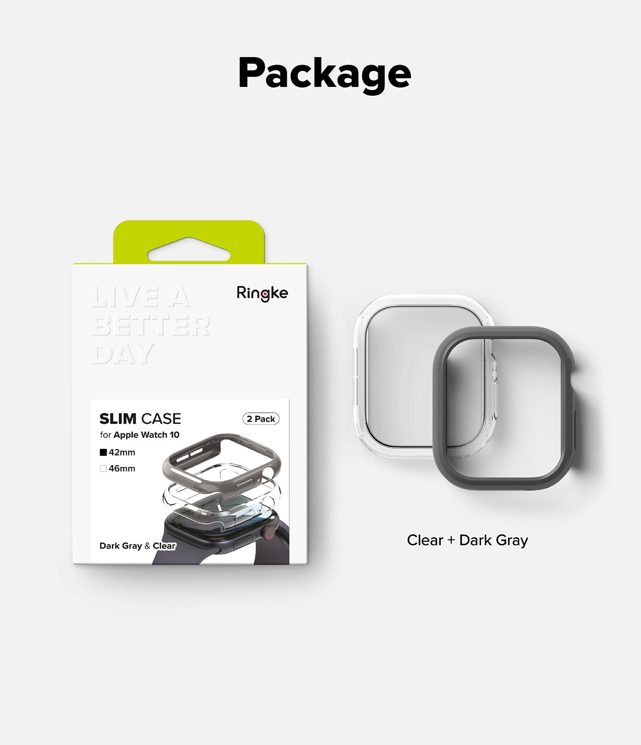 Funda Slim (2 piezas) Apple Watch Series 10 42mm Dark Gray & Clear