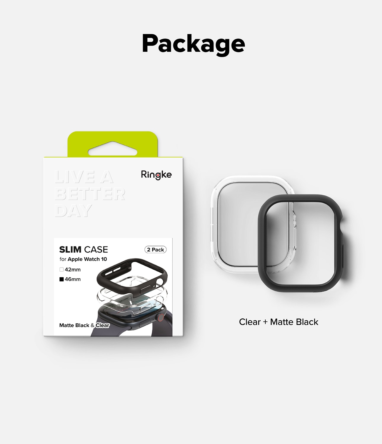 Funda Slim (2 piezas) Apple Watch Series 10 42mm Matte Black & Clear