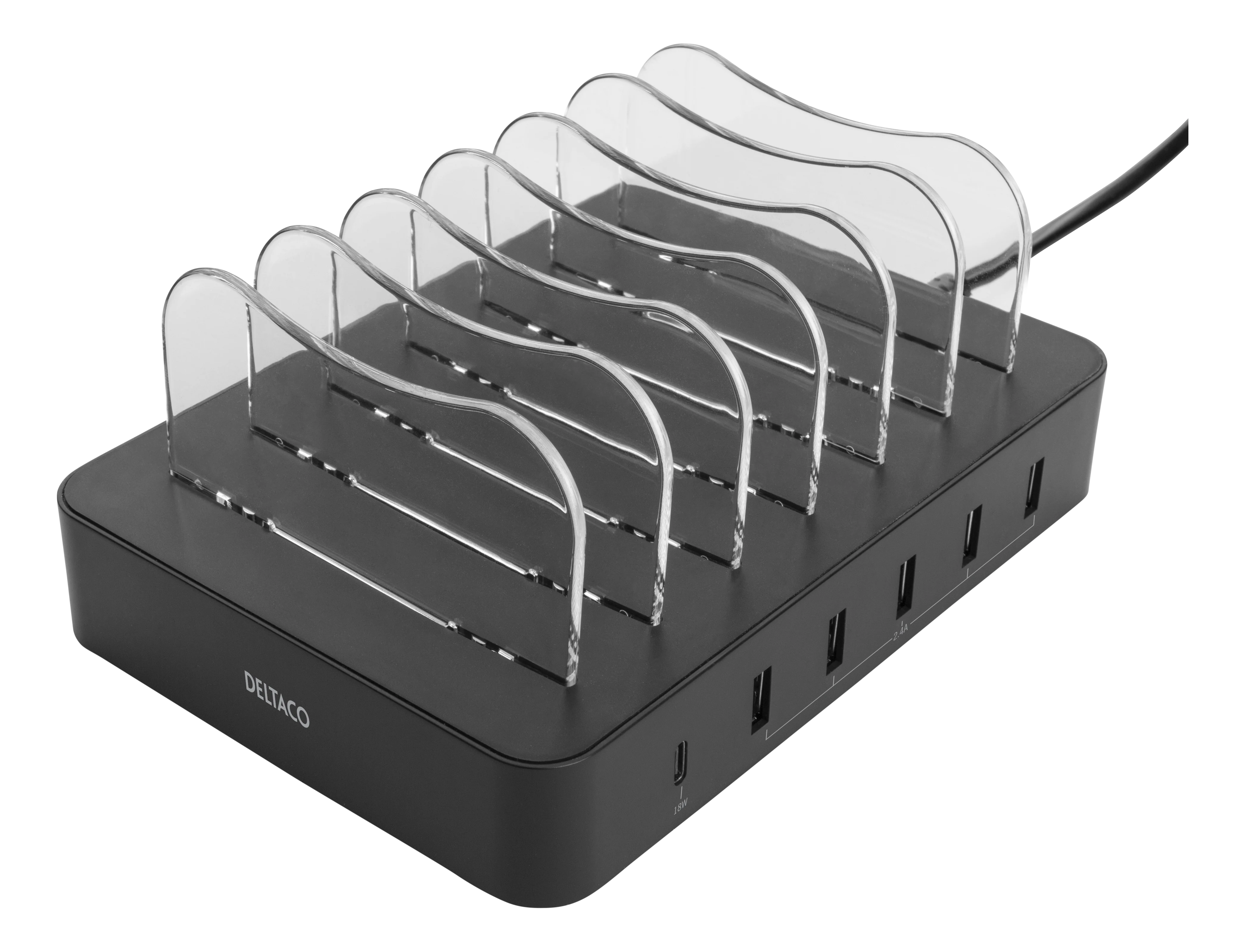 Estación de carga para 6 dispositivos, 5x USB-A, 1x USB-C 50W negro