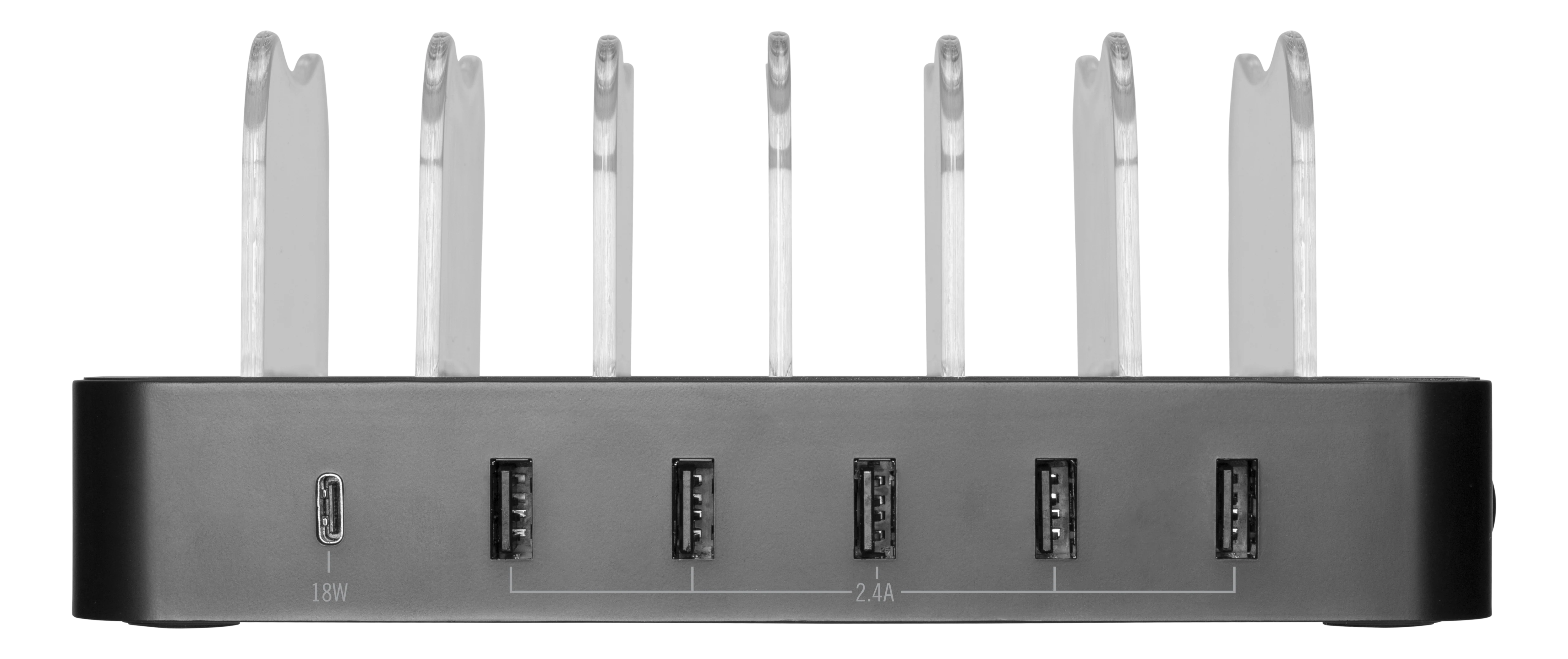 Estación de carga para 6 dispositivos, 5x USB-A, 1x USB-C 50W negro