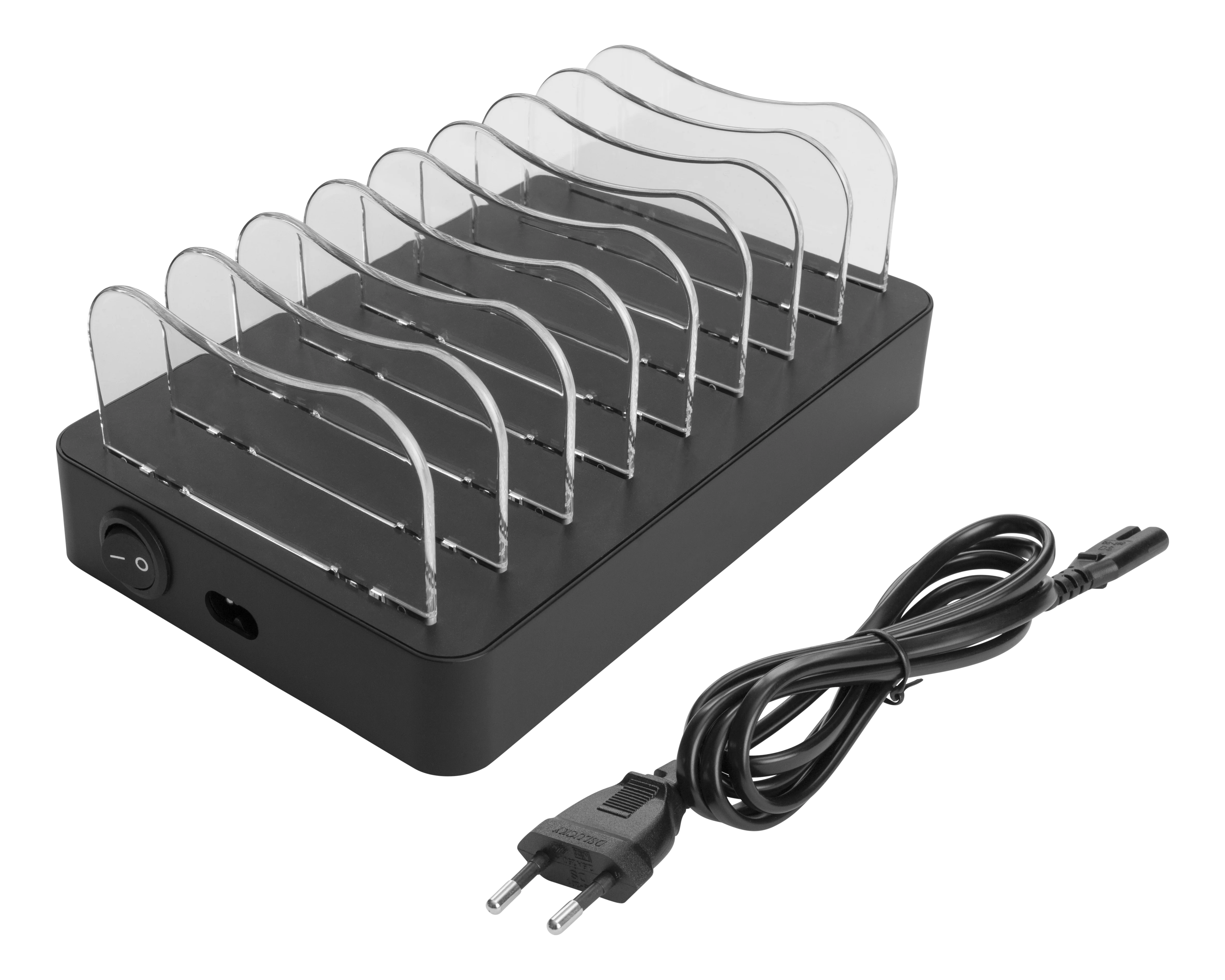 Estación de carga para 8 dispositivos, 6x USB-A, 2x USB-C 75W negro