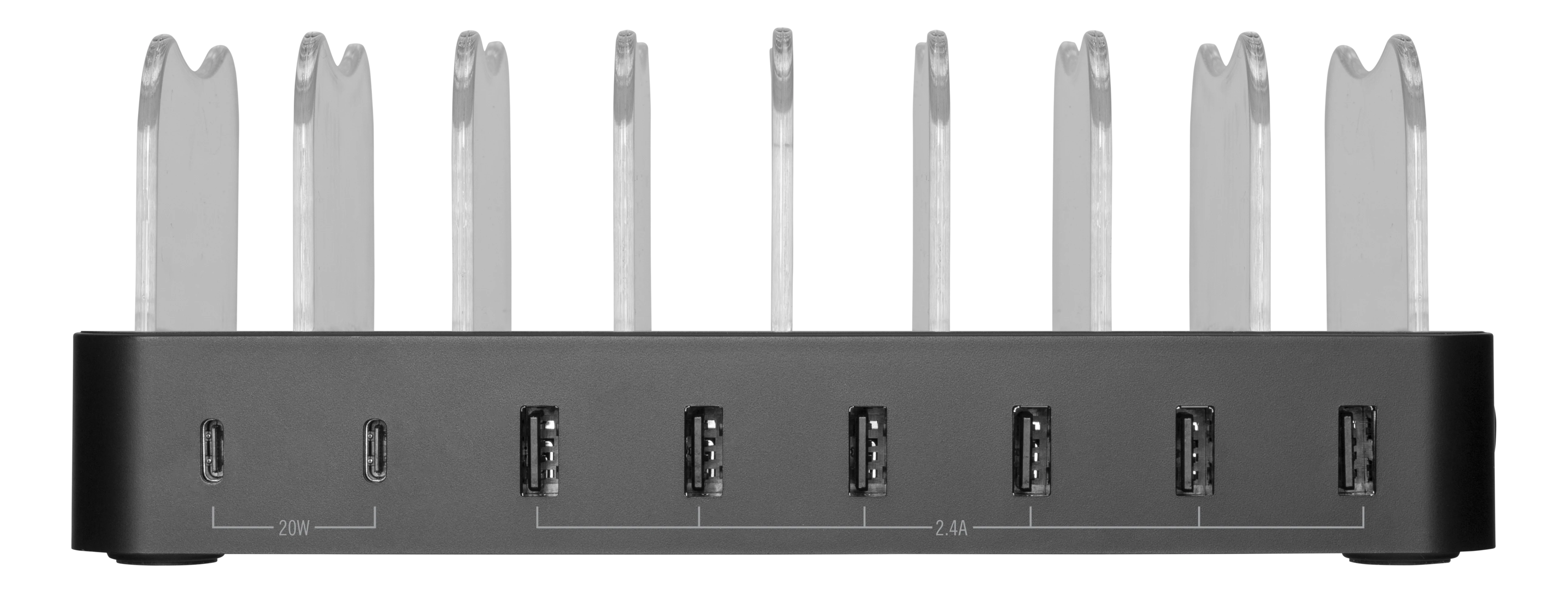 Estación de carga para 8 dispositivos, 6x USB-A, 2x USB-C 75W negro