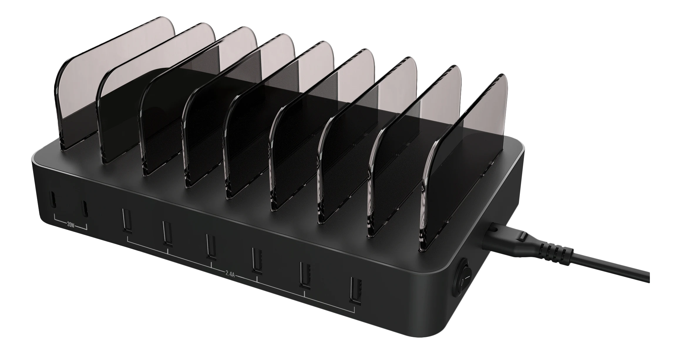 Estación de carga para 8 dispositivos, 6x USB-A, 2x USB-C 75W negro