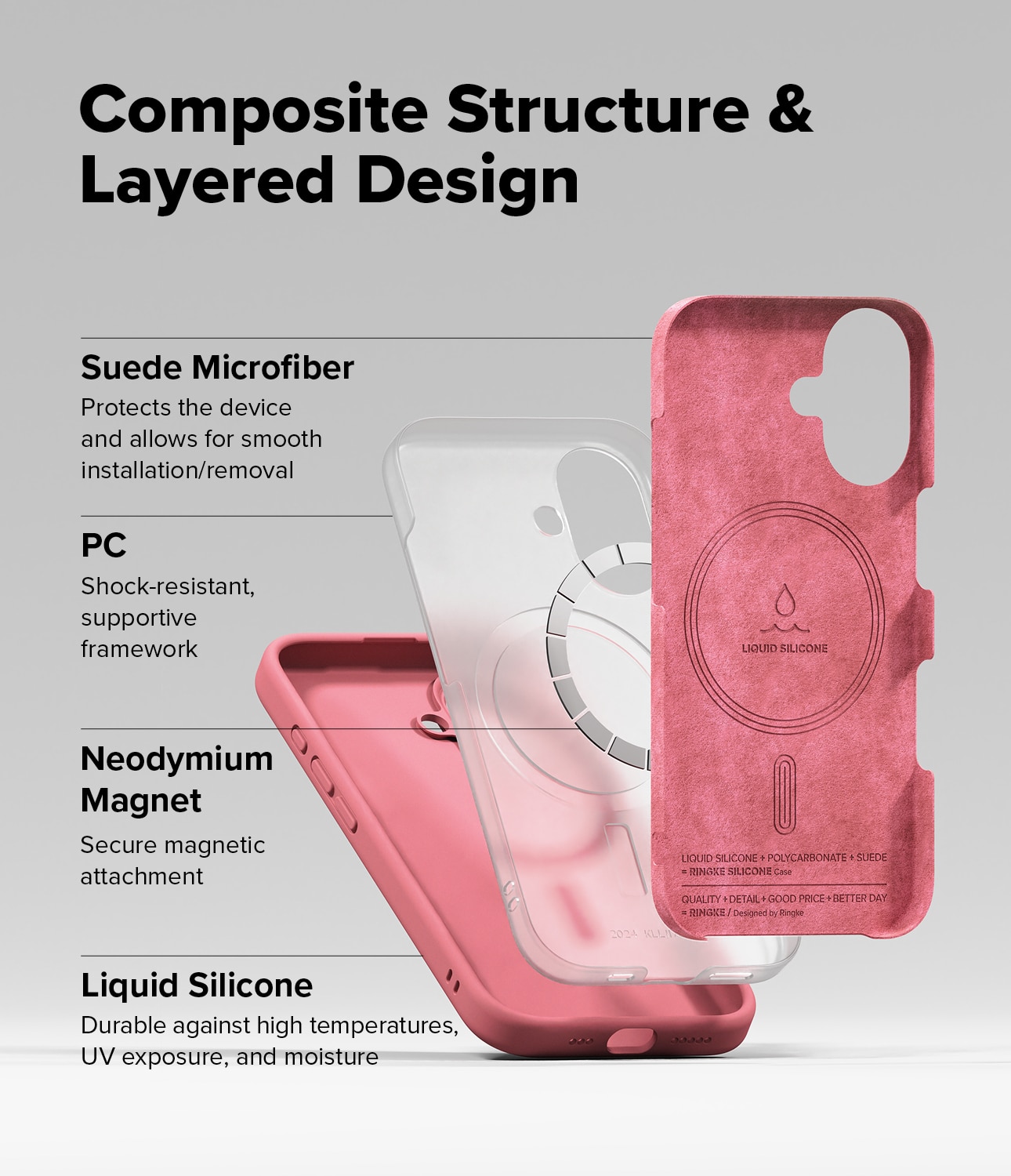 Silicone Magnetic Funda iPhone 16 Pink