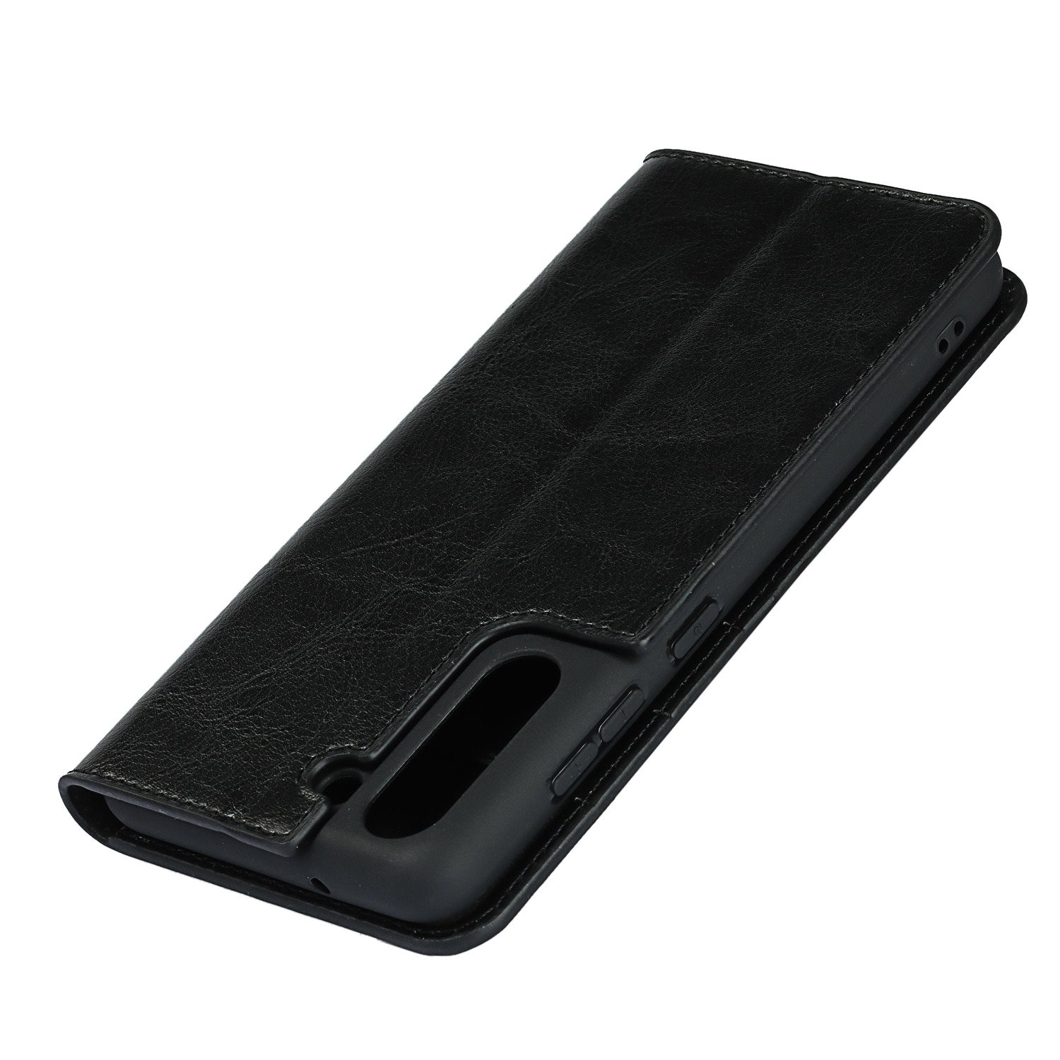 Funda cartera de cuero genuino Samsung Galaxy S21 negro