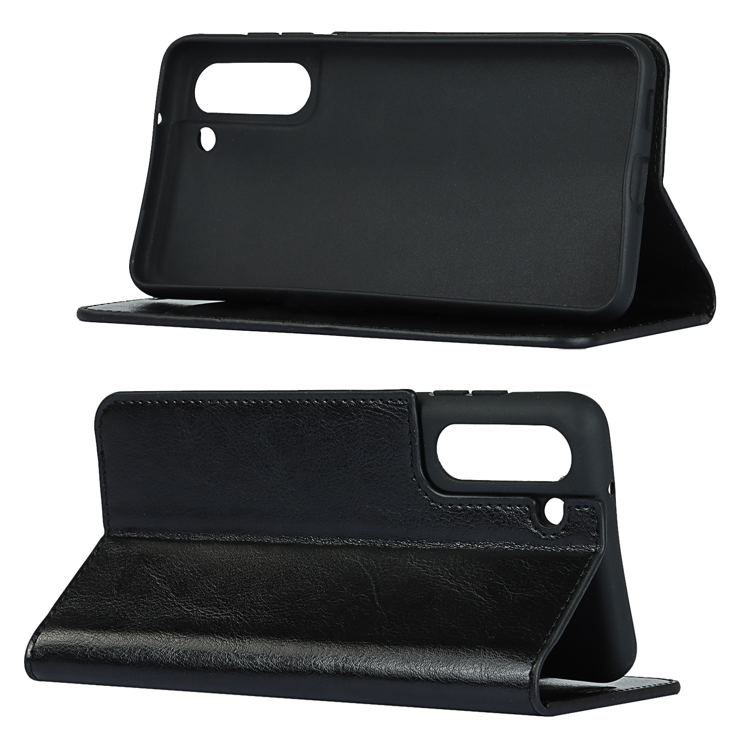 Funda cartera de cuero genuino Samsung Galaxy S21 negro