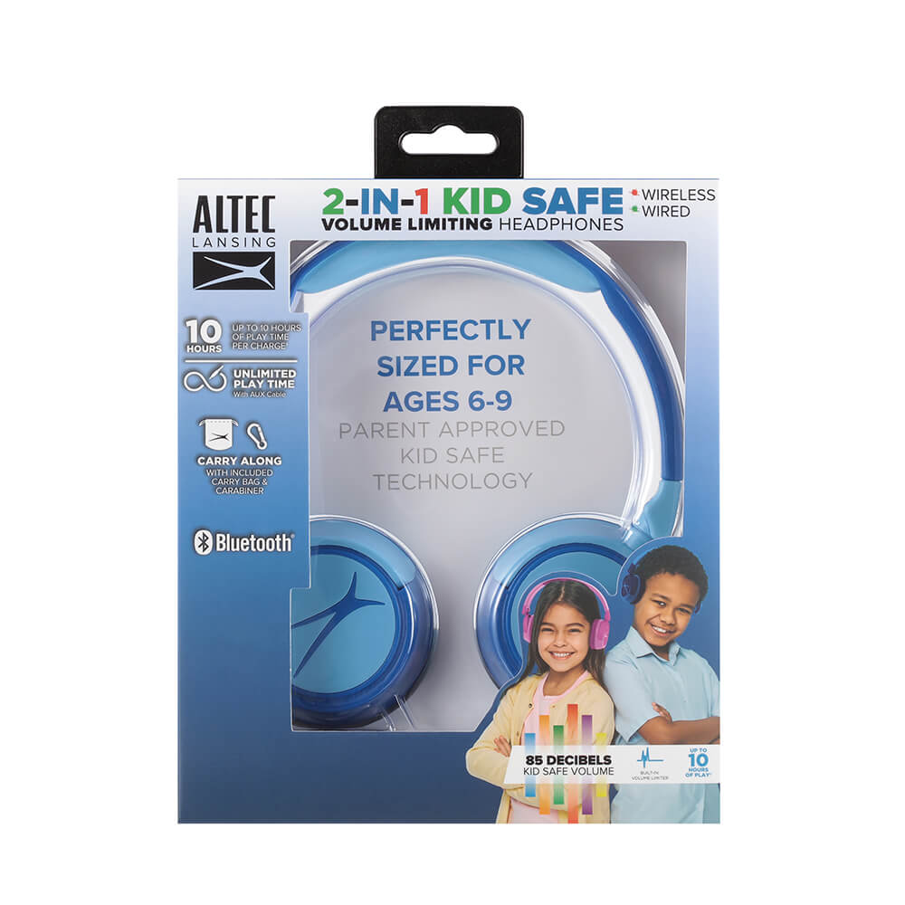 Auriculares inalámbricos On-Ear para niños 2 en 1, azul