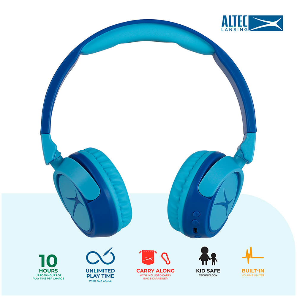 Auriculares inalámbricos On-Ear para niños 2 en 1, azul