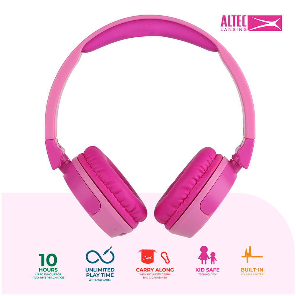 Auriculares inalámbricos On-Ear para niños 2 en 1, rosado