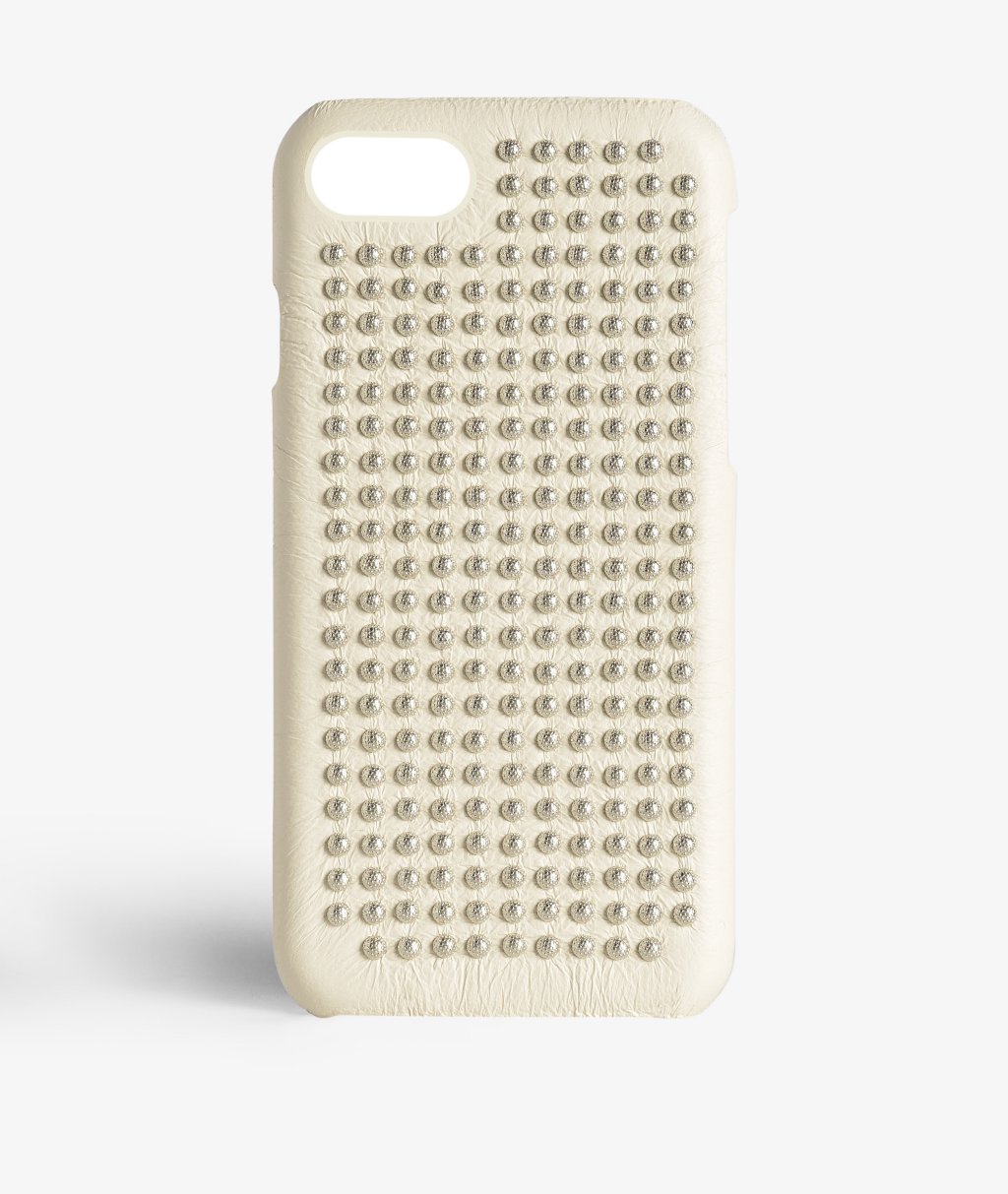 Funda iPhone 7 Borchie Nappa Ivory Silver Studs